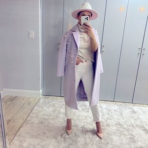 Lilac Wool Blend Coat with Pearls Size 0 / Small